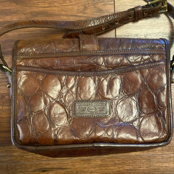 VTG RARE Dooney & Bourke Crossbody Bag Brown Leather Alligator Croc Embossed USA - Picture 2 of 16